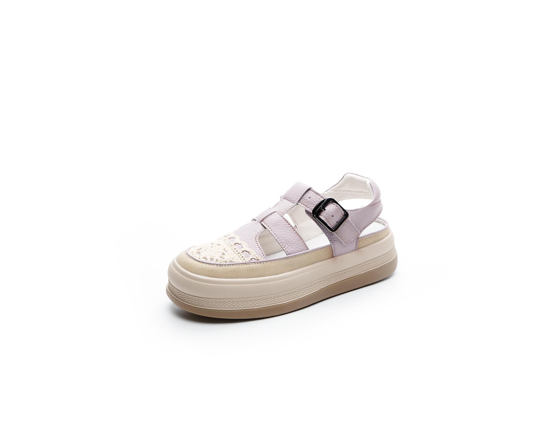 Baotou sandals summer new leather hollow breathable lace casual height increase thick bottom hole beach shoes 35 фиолетовый