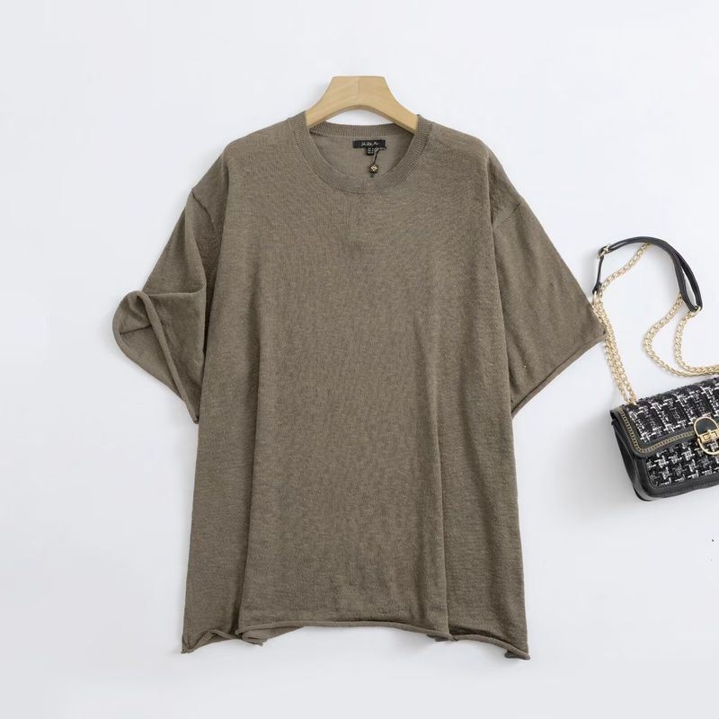 MD Women Clothes Casual Wind Relaxed Feeling Light and Loose Round Neck Sweater Short Sleeve T-shirt Knit 05610648567