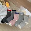 Female Spring and Autumn New Pure Cotton Contrast Color Cloth Label Stripe Boneless Tube Socks