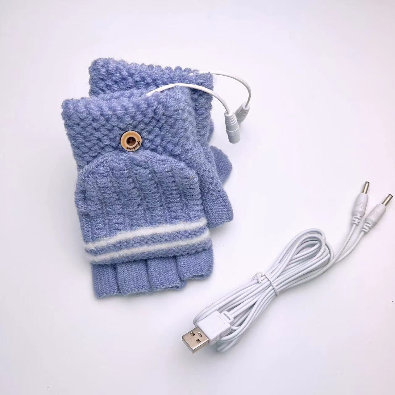 

Перчатки с подогревом через USB, откидывающиеся на половину пальца, защита от холода и тепло во время езды и вождения, вязаные шерстяные, милые, для учеников средней школы average size