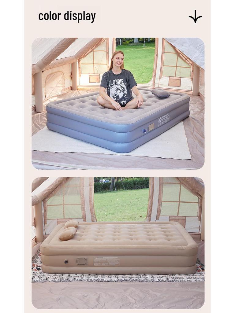 Portable Double Flocking Air Mattress with Built-in Pump for Camping