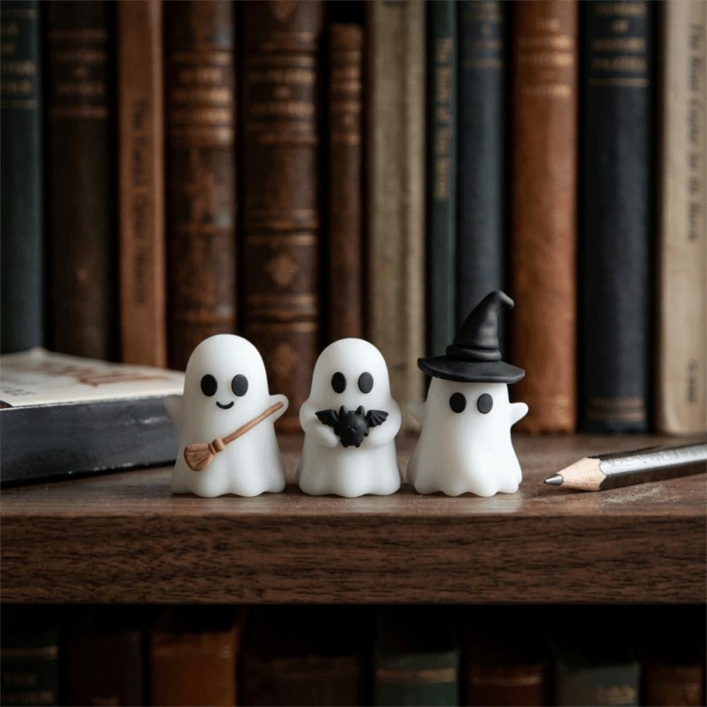 9PCS Glow in Dark Halloween Luminous Mini Ghost Statue Micro Landscape Decor Set Flower Pot