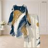 Women Plus Size Round Neck Long Sleeve Printed High Low Top Wide Leg Pants Two Piece Set
