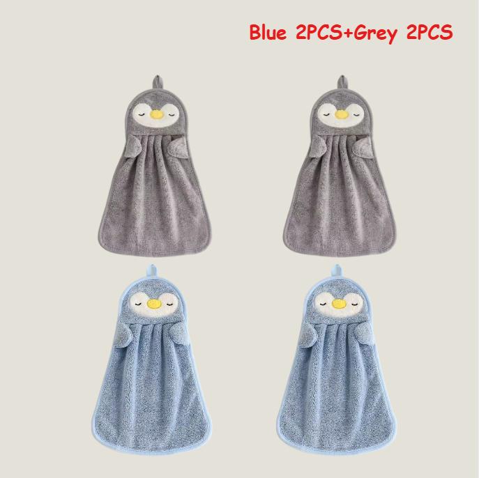 Hanging Coral Fleece Hand Towel Cartoon Animal Absorbent Kitchen Bathroom Washcloth Cute Goose Children Home Towels