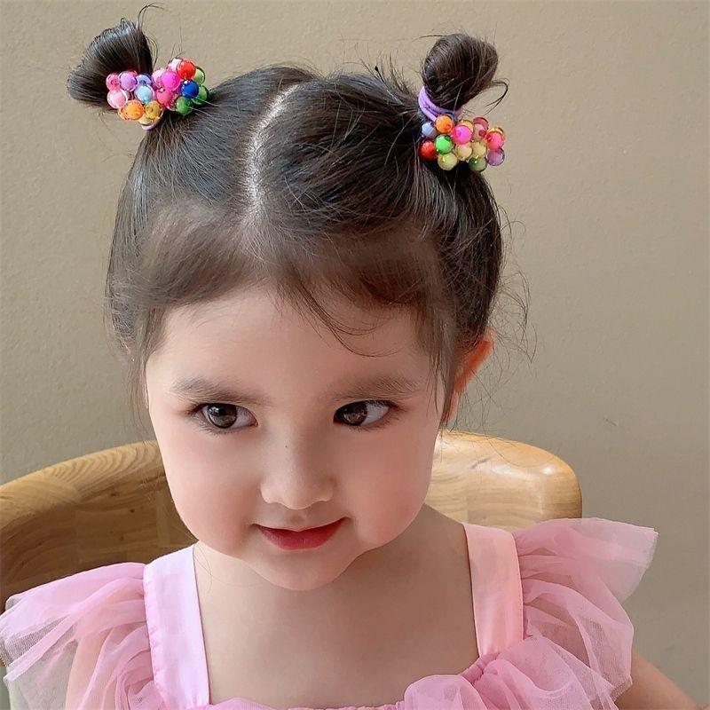 2PCS New Lovely Handmade Bead Colored Ball Girls Elastic Hair Bands Hair Accessories Children Hair Ties Baby Headwear