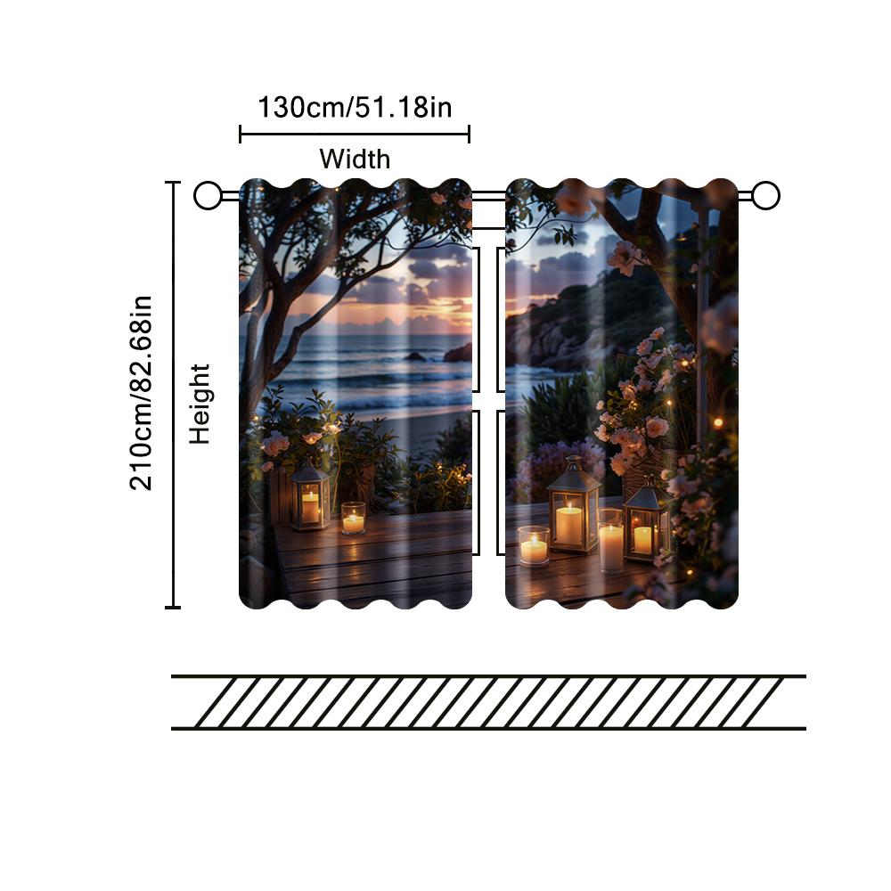 Filtering Curtains Excluding Rods Non Movable Without Batteries Sunrise Ocean View Use Bedrooms Living Curtain Set Of 2 Made Polyester Washable