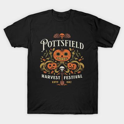 Camiseta Estampada Negra para Hombre Pottsfield - Halloween Estampado con Papel de Transferencia Sin Corte Camiseta de Algodón