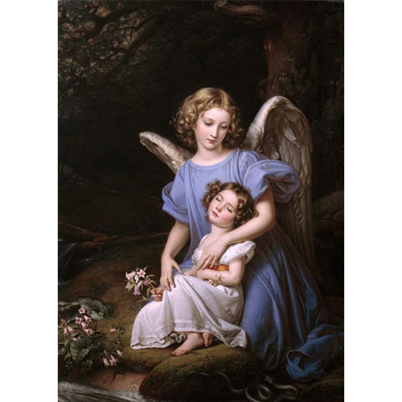 Vintage Guardian Angel with Children Canvas Painting Prints and Posters Wall Art Picture for Home Children Room Decor Cuadros