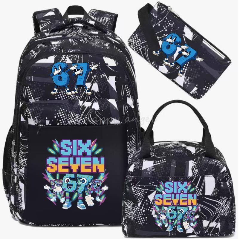3 Pièces/Ensembles Sac à Dos Steal A BrainRot avec Sac à Lunch pour 67 Six Sept Adolescents Étudiant Sacs d'École Voyage Confortable Décontracté Ensemble