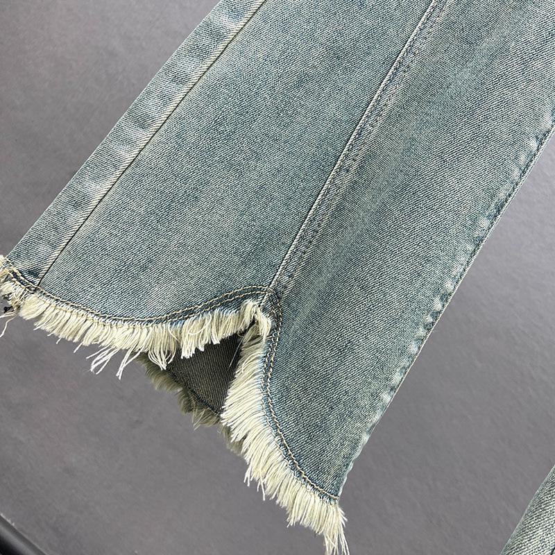 High Waist Women's Elastic Slim Fit Frayed Hem Micro Flare Jeans - European Spring Style