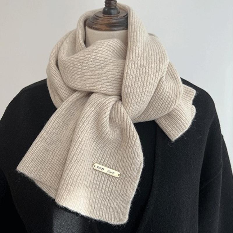 Autumn And Winter New Solid Color Knitted Scarf For Women High-End Thick Warm Versatile Simple Scarf