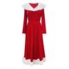 Mrs. Claus Costume Christmas Red Velvet Dress for Women Long Sleeve V Neck Cosplay Outfit with Santa Hat And Belt