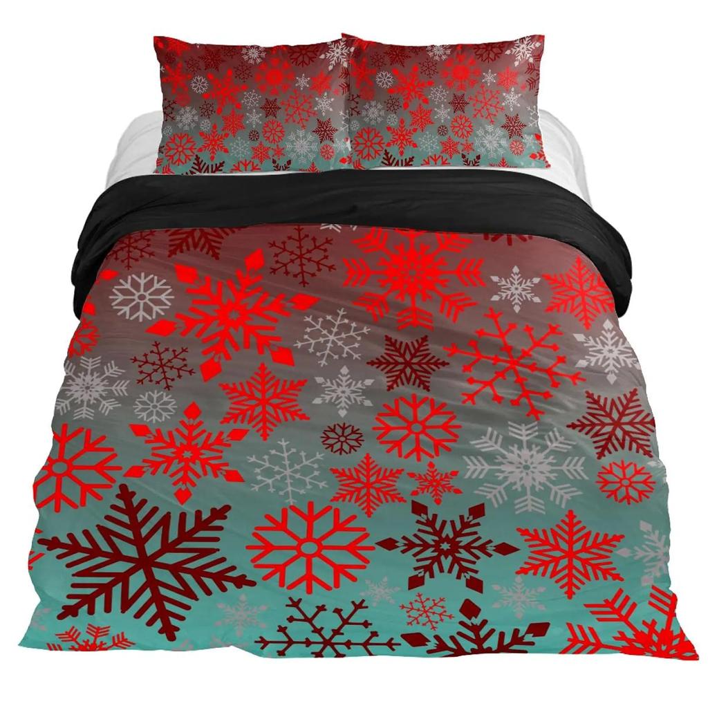 Snowflake Duvet Cover Set Winter Theme Christmas Illustration Cold Weather Season Twin Bedding Set King Size Soft Quilt Cover