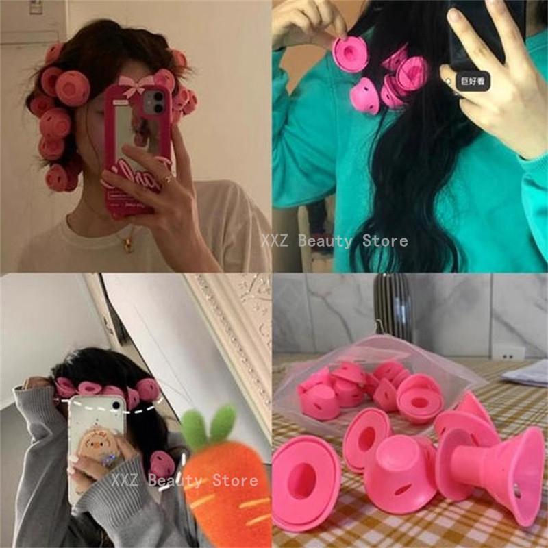 Pink Soft Silicone Magic Hair Care Rollers Set No Heat Hair Curler DIY Curling Styling Tool for Beautiful Curls - 10/20/30/50/10