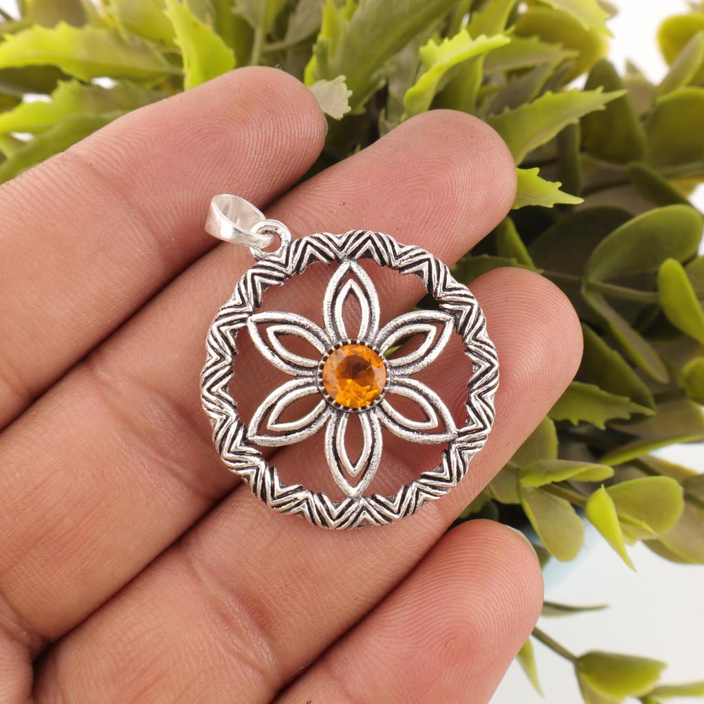 Citrin anheng, 925 Sterlingsølv edelstensmykke, Håndlaget anheng, Til Thanksgiving