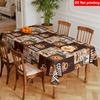 2D Flat Printing, 1pc, Vintage Coffee-themed Printed Tablecloth, Polyester Material, Featuring English Slogans, Coffee Cups, and Coffee Bean Patterns,