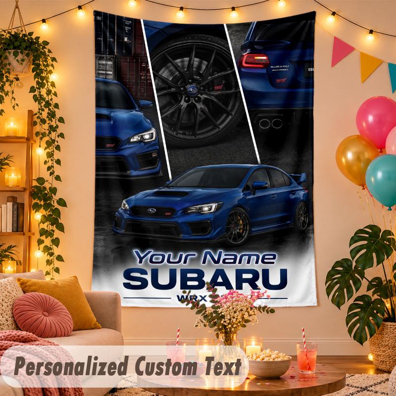 Subaru STI Personalized Wall Tapestry Custom Name Text Polyester Hanging Decor Home Room