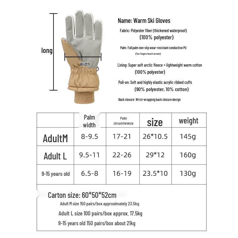 Mănuși de schi unisex cu ecran tactil, căptușite cu fleece pentru iarnă - Groase, călduroase și rezistente la frig pentru adulți și copii