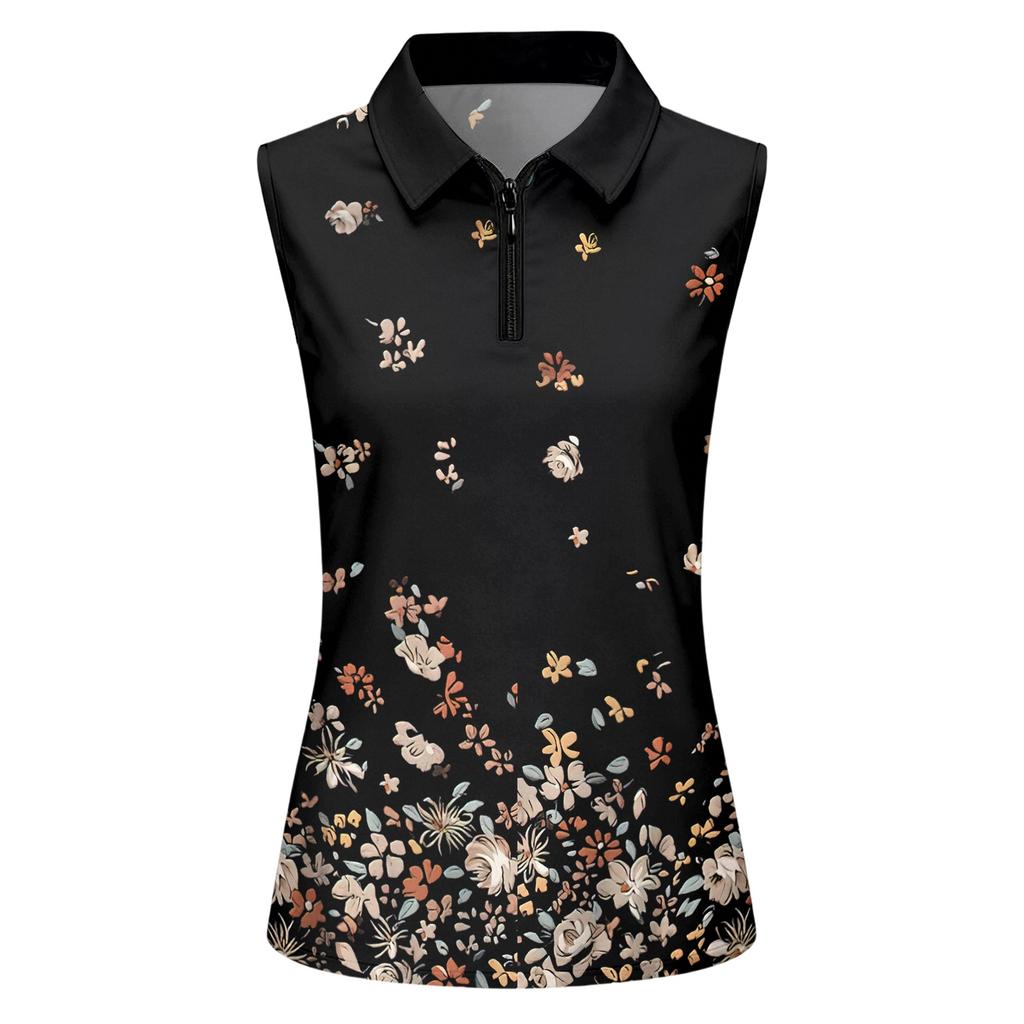 Camiseta Polo de Golf sin Mangas con Cuello de Cremallera Estampado Camiseta sin Mangas Deportiva para Mujer Ajuste Cómodo Tejido Elástico