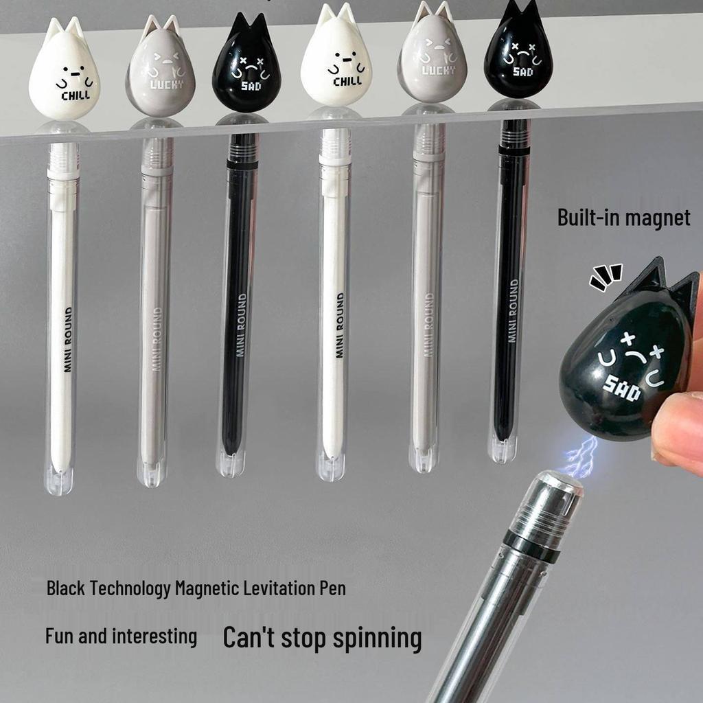 Black Tech Magnetic Levitation Suction Pen: Creative Decompression Cartoon 0.5mm Black Gel Pen