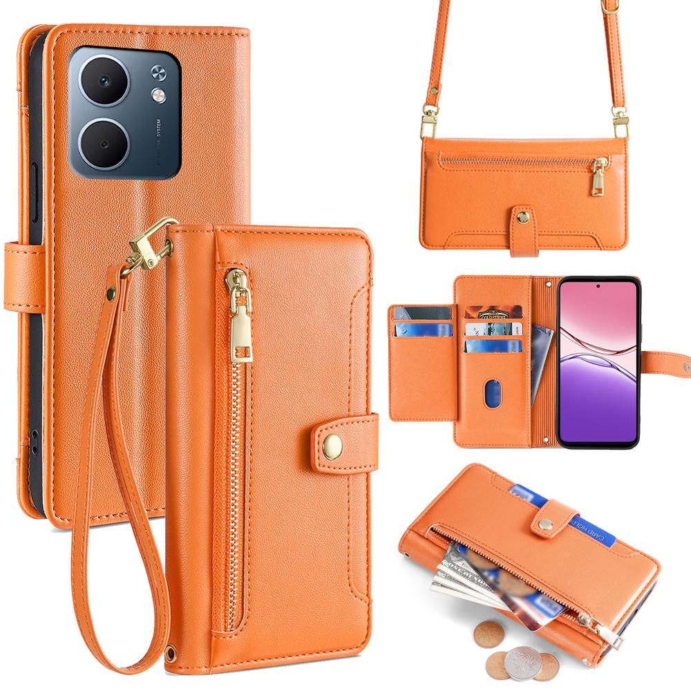 Δερμάτινη Θήκη για Oppo A5x 5G Πορτοφόλι με Τσέπη με Φερμουάρ Κάλυμμα Τηλεφώνου με 2 Λουράκια