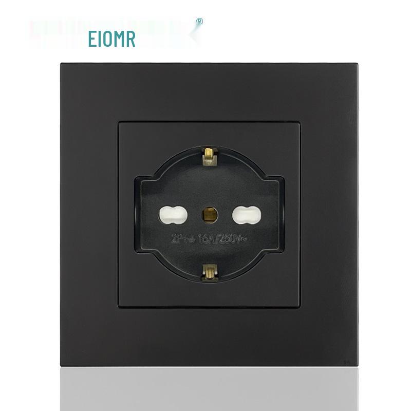 Black 16A German Standard Socket Panel with Double USB + Type C, Concealed European Installation