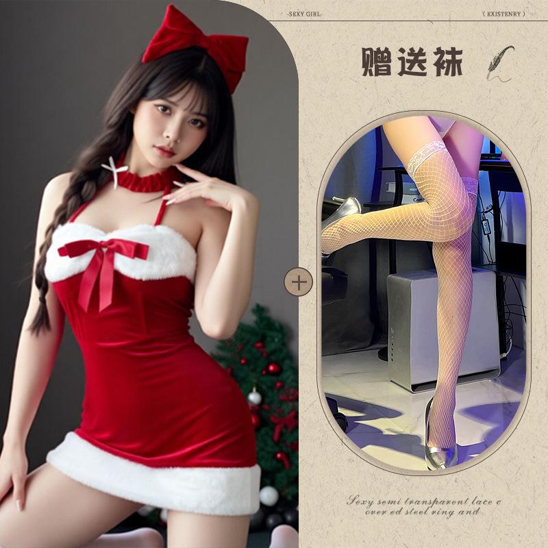Pure desire wind neck red suspender dress sexy christmas live streaming host cosplay stage performance suit