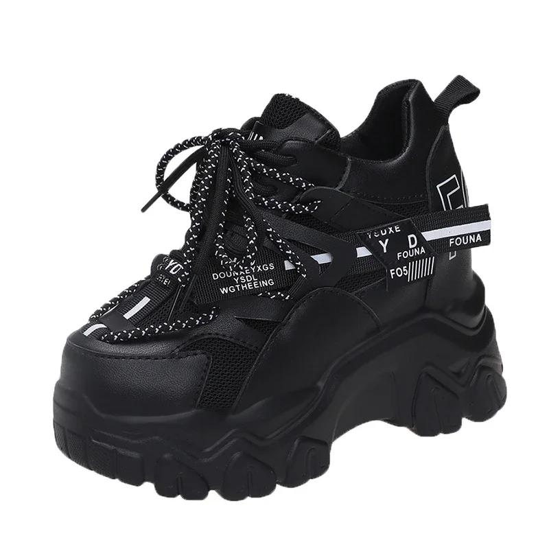Fashion 9CM Autumn Women's Casual Sports Shoes High Platform Lacu-up Shoes Comfortable Women's Chunky Sneakers Breathable Outdoor Shoes