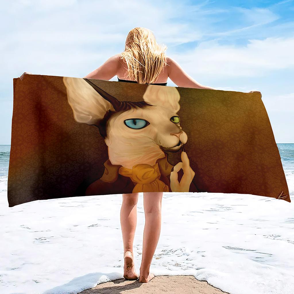 Adult Oversized Beach Towel Sphynx Cat Sand Proof Microfiber Woman Beach Towel Quick Dry Lightweight Travel Towel for Pet Lovers