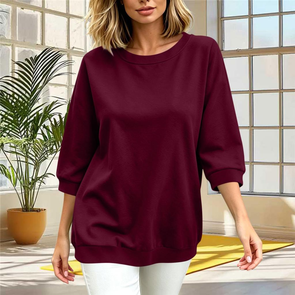 Women's Casual Three-Quarter Sleeve T-Shirt Top for Everyday Wear