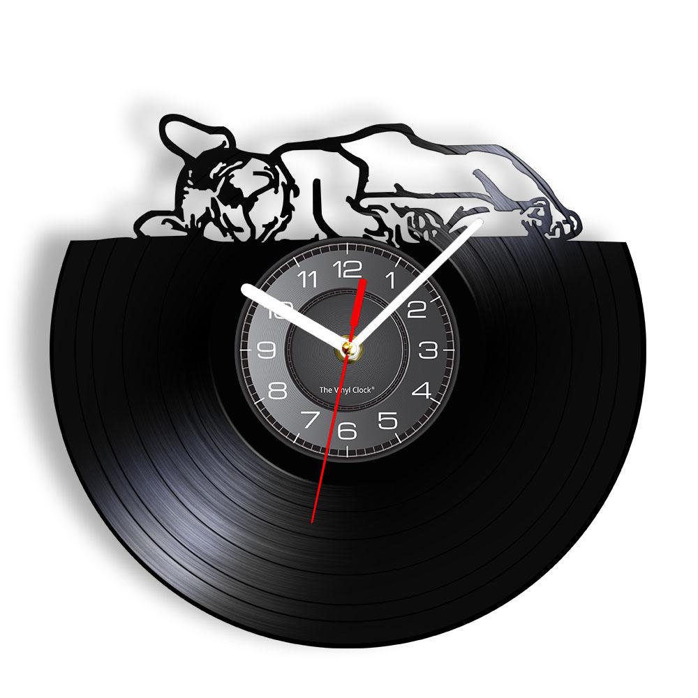 French Bulldog Couple Wall Art Home Decor Wall Clock Made Of Vinyl Record Modern Puppy Dog Wall Clock Dog Breed Dog Owners Gift