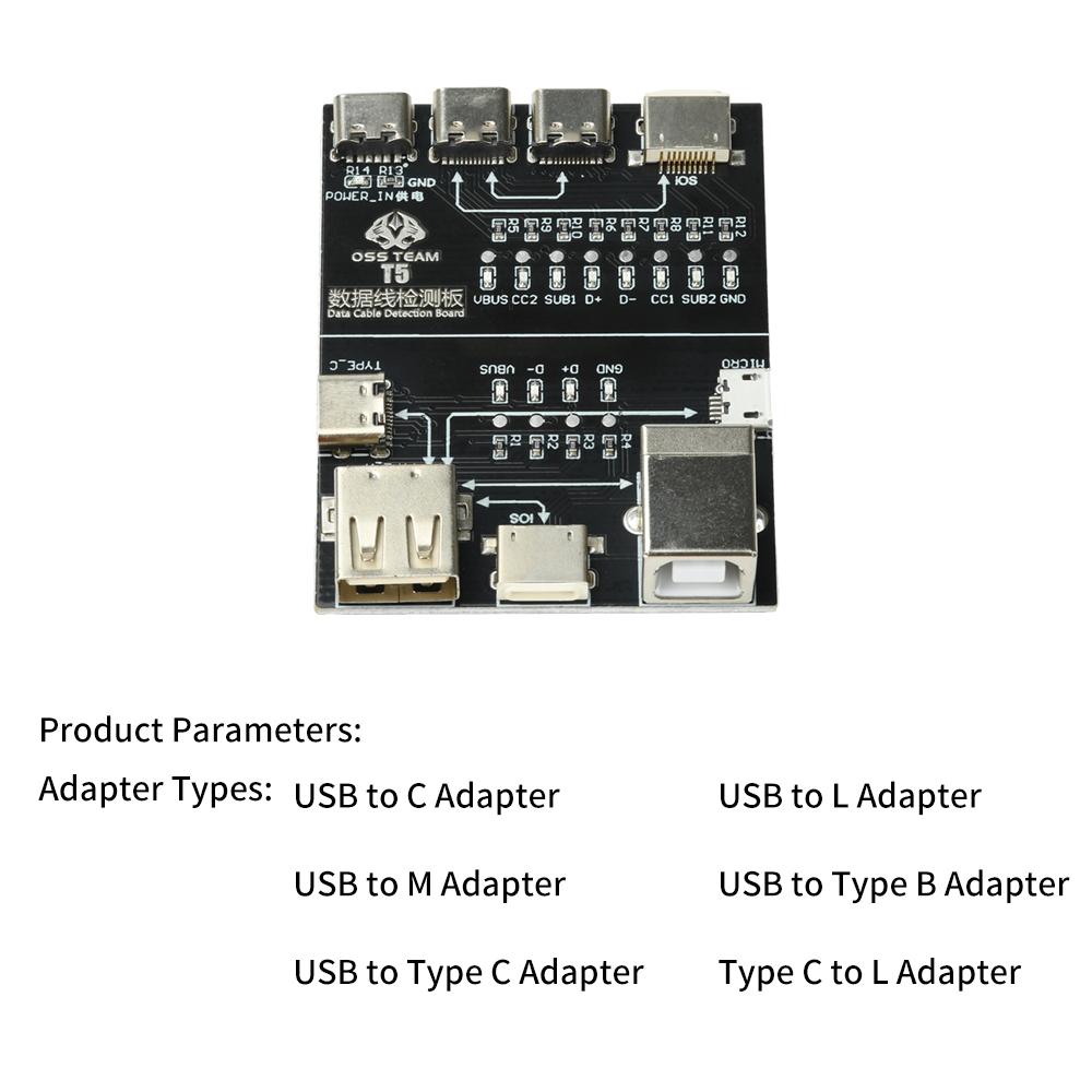 T5 On-Off Data Cable Detection Board Teste for IOS Android Lightning/Type-C/Micro/USB Data Cable Testing Rapid Detector