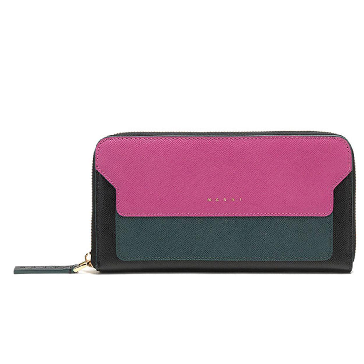 Marni Leather Long Wallet Women Wallets Magenta Black PFMOE11U11LV520Z156V Basic Set (Bag+Dust Bag)