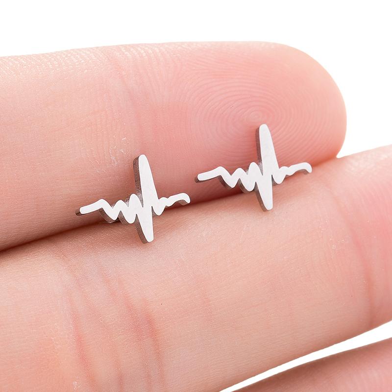 Classic ECG Heartbeat Stud Earrings Medical Fashion Jewelry for Women Nurse Doctor Small Stainless Steel Earings Party Bijoux