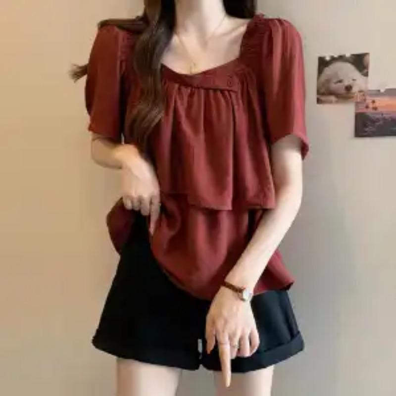 

Женская летняя повседневная блузка-топ с квадратным вырезом, пышными рукавами и драпировкой S