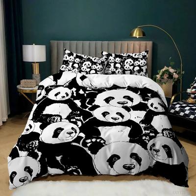 Panda Duvet Cover Cartoon Panda Printed Bedding Set For Kids Boys Girls Microfiber Cute Animal Comforter Cover 3Pcs Full Size