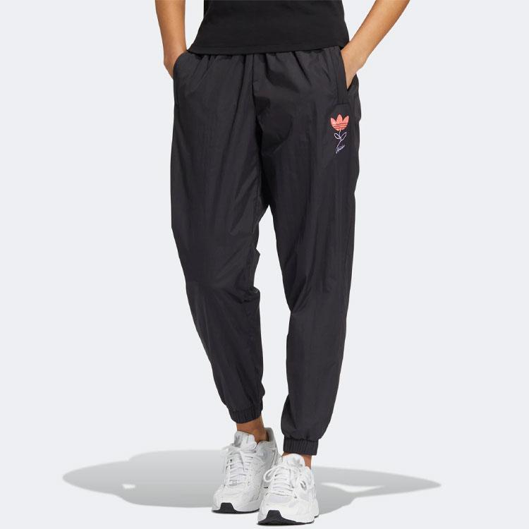 Adidas Originals Trefoil Flower Logo Embroidered Cuffed Casual Sports Pants Women Bottoms Black HP0081