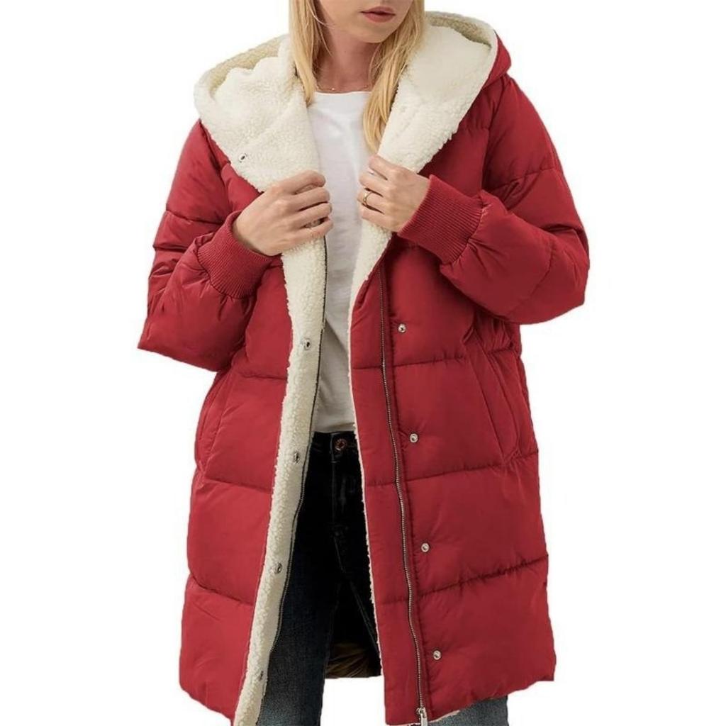 Solid Color Hooded Cotton Jacket, Long Sleeve Double-sided Fleece Slim Fit Elegant Cardigan Coat for Women, Europe America Style MG953