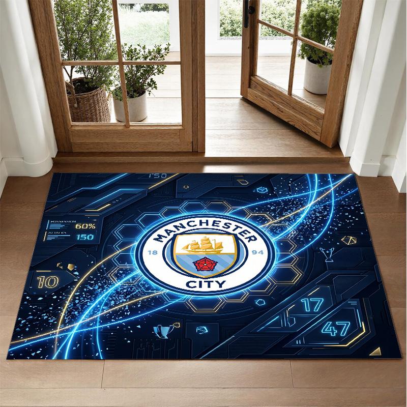 Manchester City Design Crystal Velvet Rug Soft Decorative Mat for Bedroom Entrance