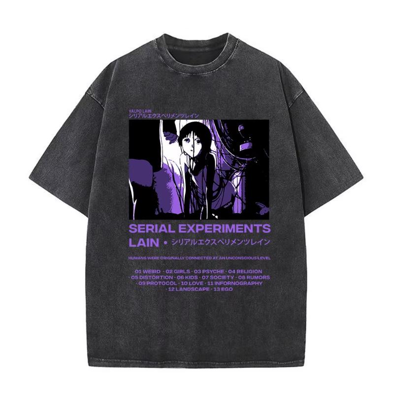 Anime Giapponese Seriale EsperiUnisexts Lain Vintage Lavato Maglietta Unisexga Iwakura Ragazza Sci Fi T-shirt Unisex Cotone Casuale Maglietta