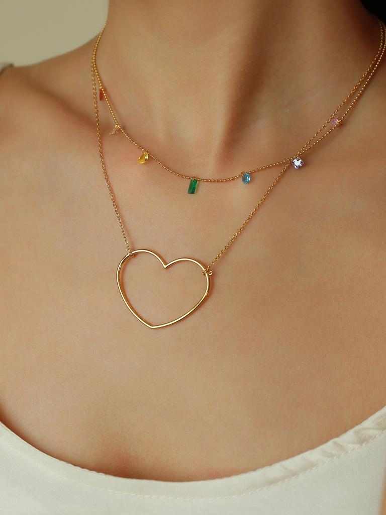 1 Pieces Hundred Personalised Fashion Stainless Steel Inlaid Colourful Zirconia Exaggerated Heart Necklace