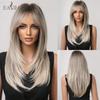 EASIHAIR Dark Brown Black Synthetic Wigs with Bangs Medium Straight Layered Natural Hairs for Women Daily Cosplay Heat Resistant
