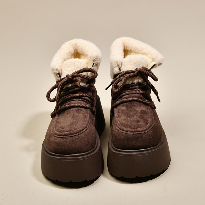

Winter Chunky Platform Heel Women Fur Snow Boots Outdoor Comfort Height Increase Warm Cotton Short Booties Shoes Zapatos Mujer 35 кавовий