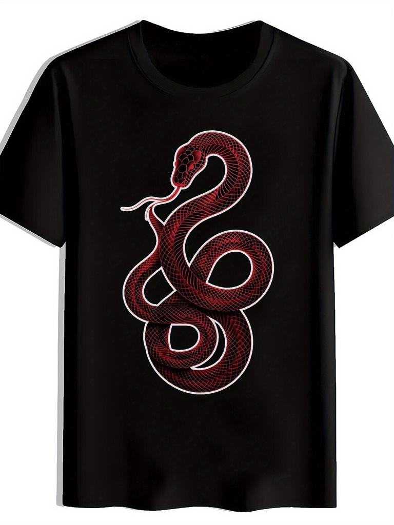 Retro Rock Band Graphic T-shirt - Black with Red Snake Design