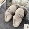 Fashion 2025 Autumn Winter Fashion Buckle Strap Slippers Home Cotton Shoes Women Indoor Fluffy Plush Warm Platform House Slippers