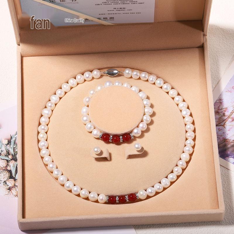 Zhuji Freshwater Pearl Necklace Set: Women's Three-Piece Choker Gift for Mom Mother's Day Live