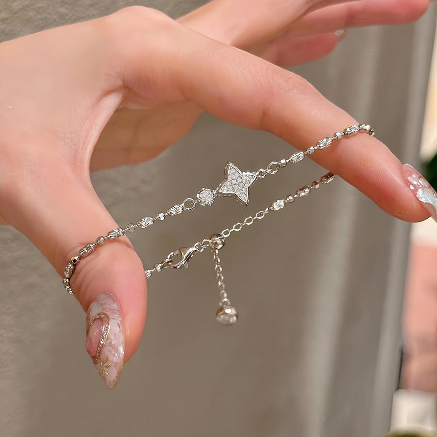 Super Fairy Full Diamond Tetragonal Star Bracelet Girls Ins Wind Bracelet Cold Wind Design Sense Niche Jewelry