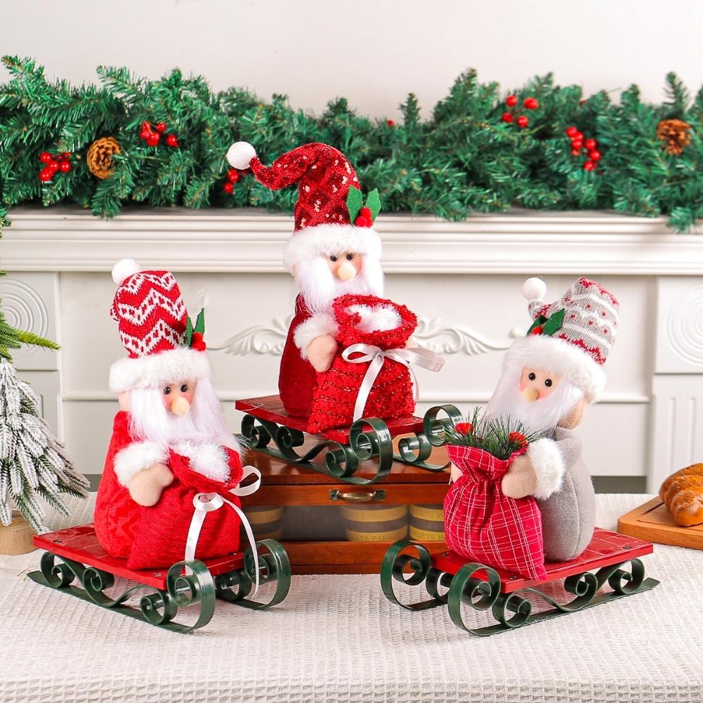 Christmas Desktop Ornament Featuring Santa Claus Sleigh with Persent Bag Doll for Window Decoration Seasonal Holiday Decor
