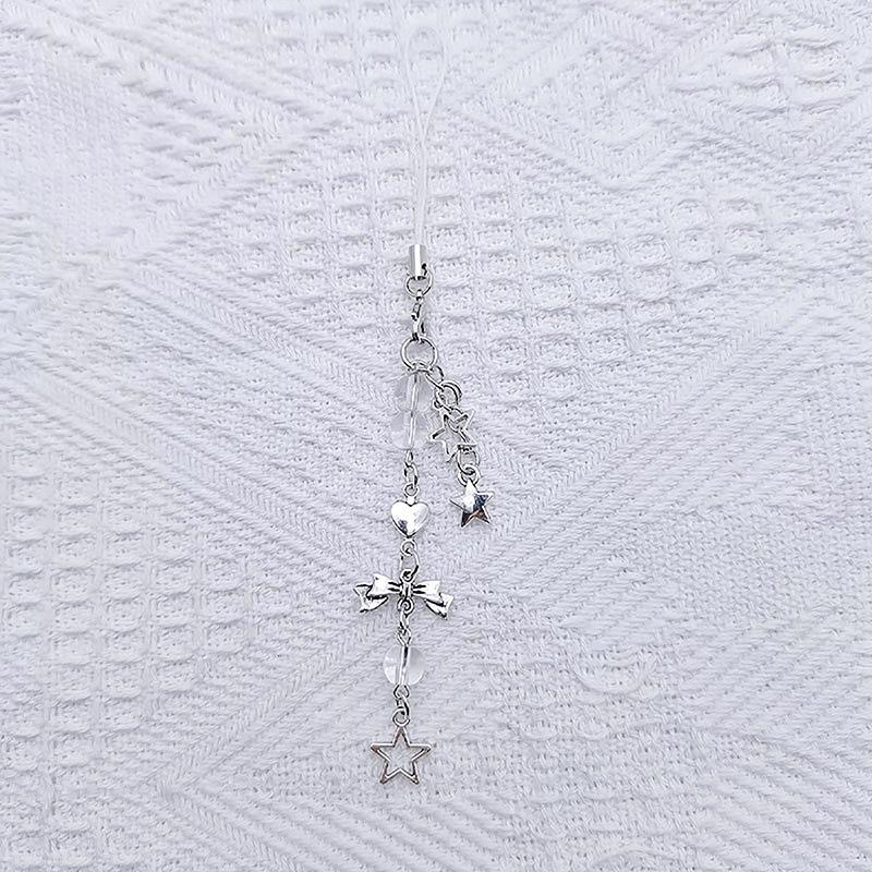 

Sweet Silver Pentagram Bow Pendant Phone Charm Hanging Rope Cute Phone Chain Simple Metal Women Girl Cellphone Chain onesize