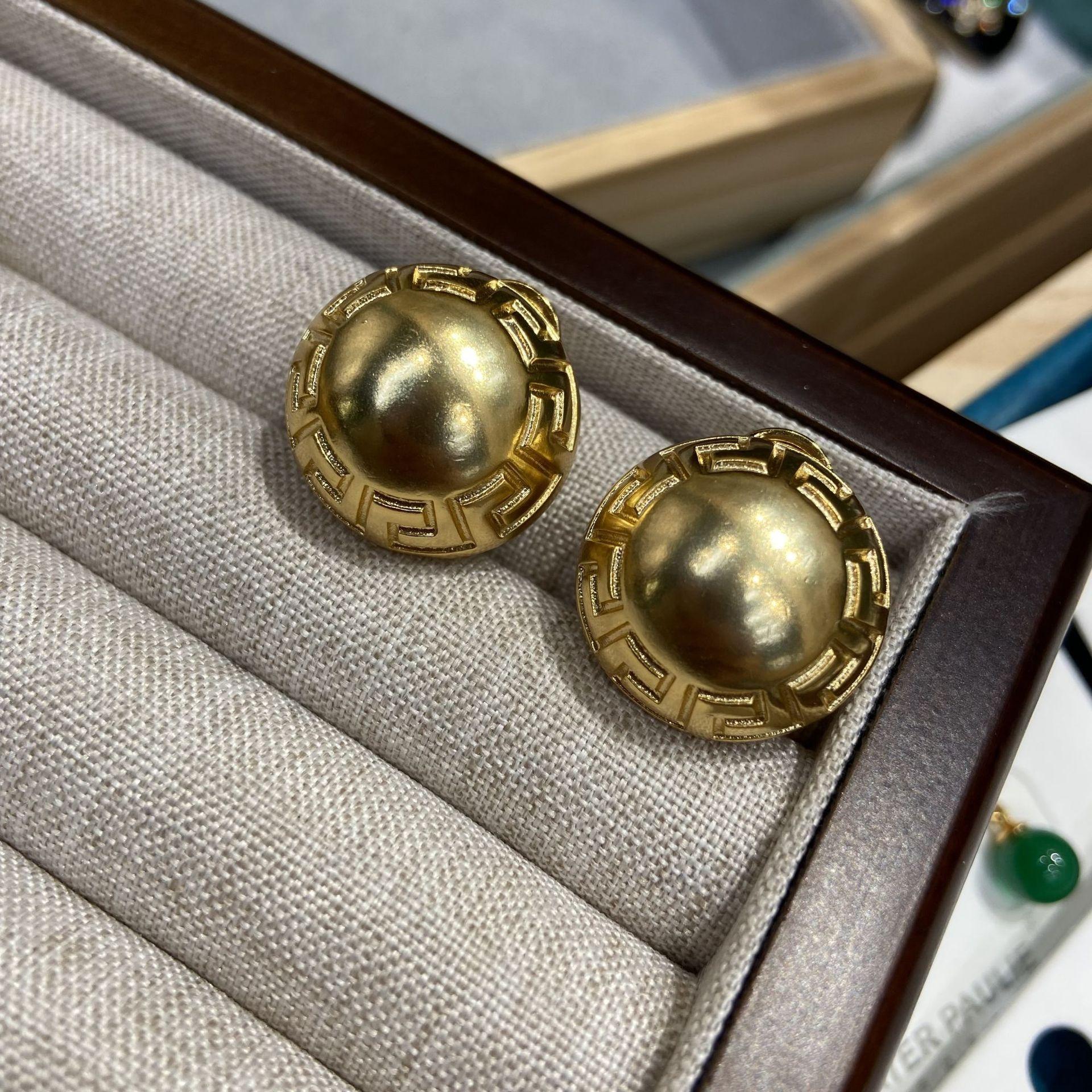 

Египетские геометрические простые золотые круглые серьги-гвоздики в стиле ретро, медное покрытие из настоящего золота, универсальные серьги-гвоздики